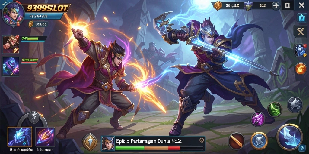 Tampilan gameplay menegangkan di dunia MOBA 9399SLOT.