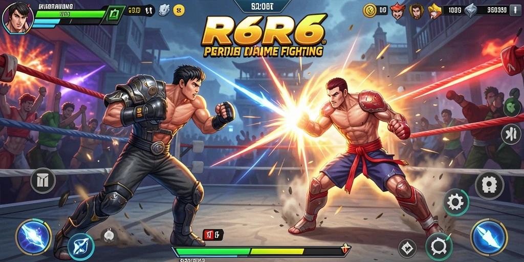 Tampilan gameplay R6R6 dengan karakter bertarung yang dinamis.