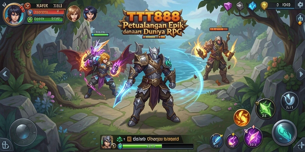 Screenshot gameplay TTT888 menampilkan pertarungan epik antara karakter dan monster.