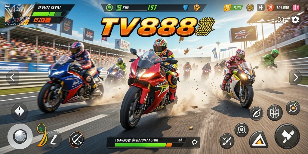 Tampilan gameplay TV888 yang seru dan penuh aksi balapan motor.