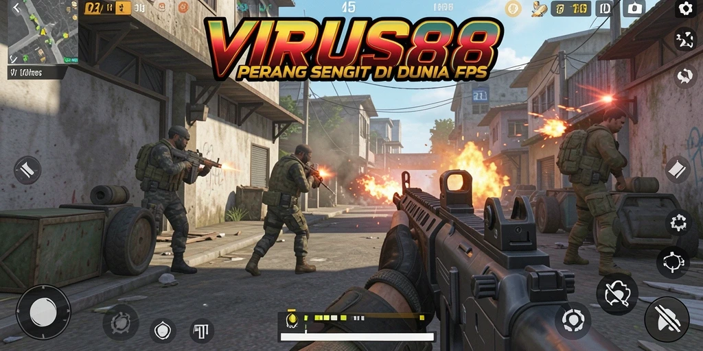 Gameplay mendebarkan dari VIRUS88 di arena FPS.