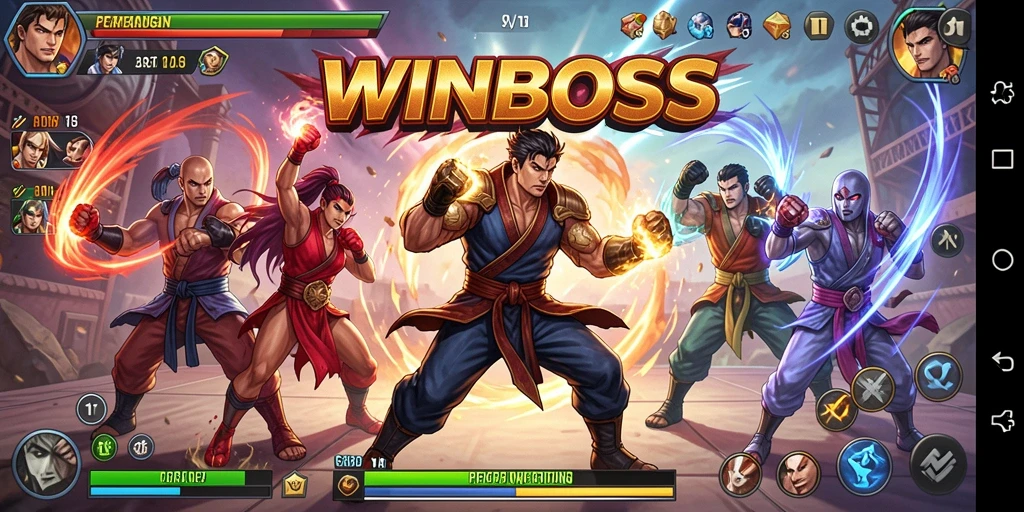 Gameplay menegangkan dalam WINBOSS dengan karakter dan arena bertarung yang spektakuler.
